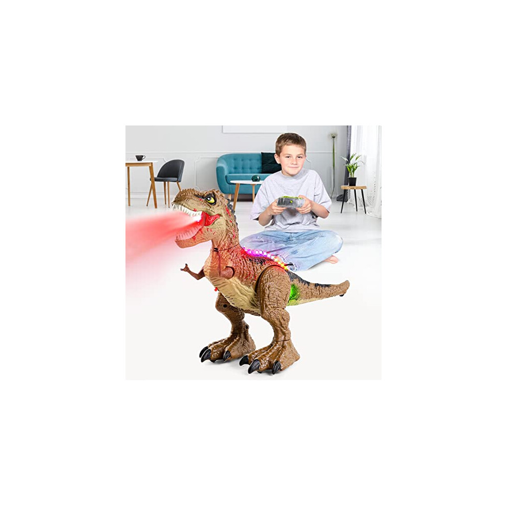 Dinosaur Toys for Boys, 2.4Ghz Remote Control Dinosaur with 360 Rotation Stunt, LED Light & Sound, Electric T-rex Dinosaur Robot Toy, Gifts for Kids 3