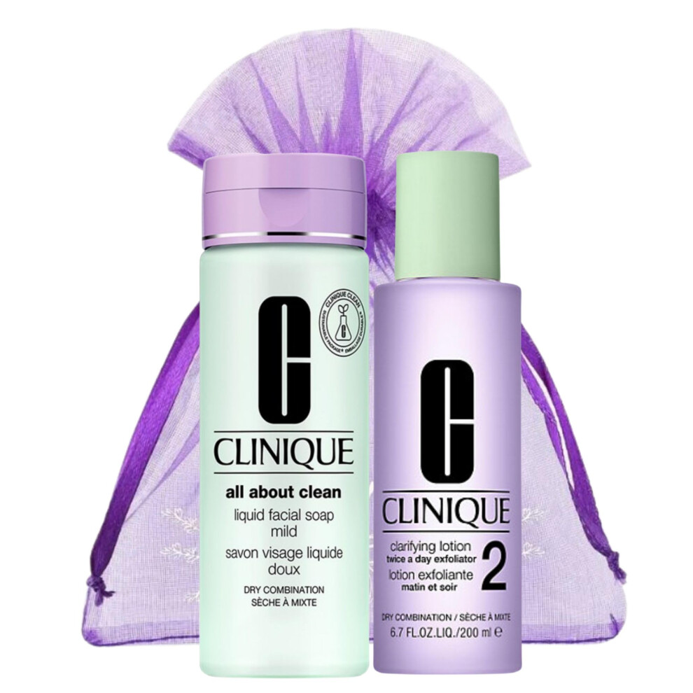 Clinique Liquid Facial Soap Mild All About Clean 200ml & Clinique Clarifying Lotion Dry Combination Skin 2 Exfoliator 200ml - Dry Combination Skin