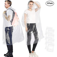 Portable Disposable Raincoat Clear And Transparent, Rain Poncho With Hood And Sleeves Rain Cover For Adults (8-pack Transparent)