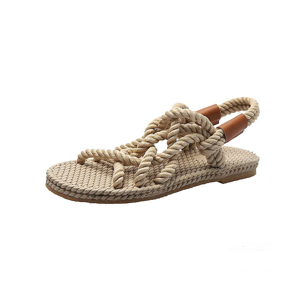 (Apricot color, 37) Handmade Hemp Gladiator Rope Sandals For Women Summer Women's Shoes