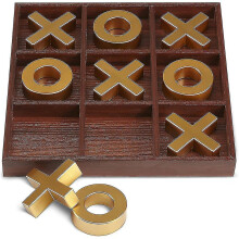 Solid Wood Tic-tac-toe Board Game - 10 Piece Premium Giant Gold 14inch - Outdoor/indoor Party Set Toy For Children/adults - Backyard Entertainment
