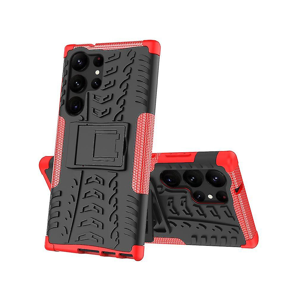 (, For S23) Silicone Armor Shockproof Case Compatible Samsung Galaxy S23 Ultra/ S23 / S23 With Invisible Kickstand Holder Red 4814699120927