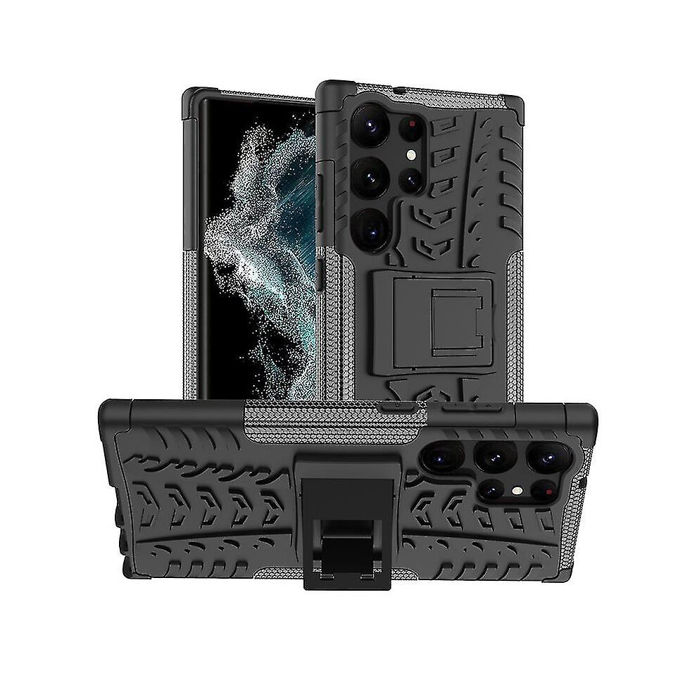 (, For S23 Ultra) Silicone Armor Shockproof Case Compatible Samsung Galaxy S23 Ultra/ S23 / S23 With Invisible Kickstand Holder Black 4814699120934