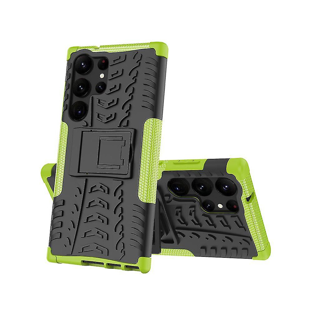 (, For S23) Silicone Armor Shockproof Case Compatible Samsung Galaxy S23 Ultra/ S23 / S23 With Invisible Kickstand Holder Green 4814699120989