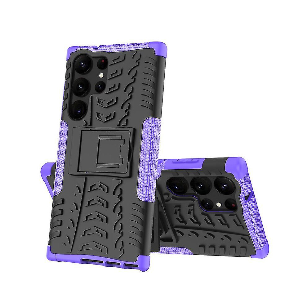 (, For S23 Plus) Silicone Armor Shockproof Case Compatible Samsung Galaxy S23 Ultra/ S23 / S23 With Invisible Kickstand Holder Purple 4814699121009