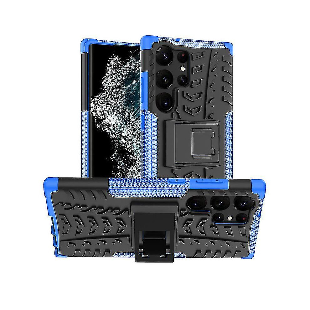 (, For S23) Silicone Armor Shockproof Case Compatible Samsung Galaxy S23 Ultra/ S23 / S23 With Invisible Kickstand Holder Blue 4814699121047