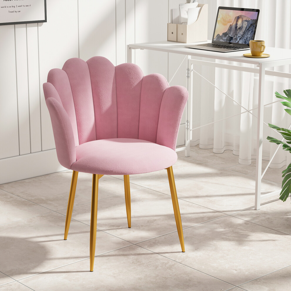 (Pink) Armchair Tub Chair, Velvet Shell Chair Single Sofa Chair Accent Chair with Gold Plating Metal Legs, Leisure Chair