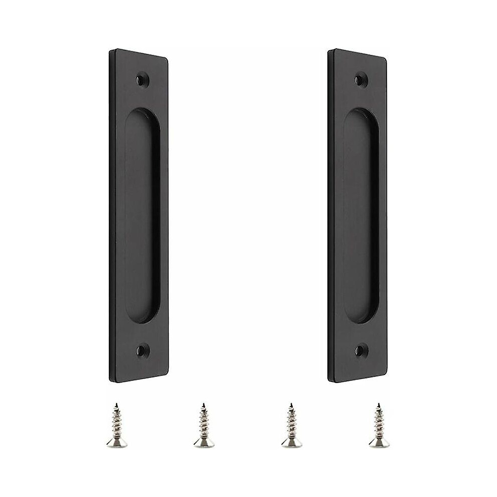 Pc Matte Black Aluminum Alloy Recessed Rectangular Sliding Door Handles With Mounting Screws Compatible Sliding Barn Door 3010291815679