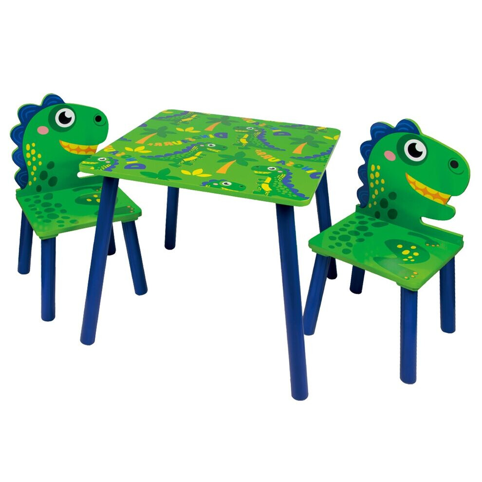 Urbn Living (Dino) Kids Wooden Table & 2 Chairs Themed Set Room Desk Multicoloured