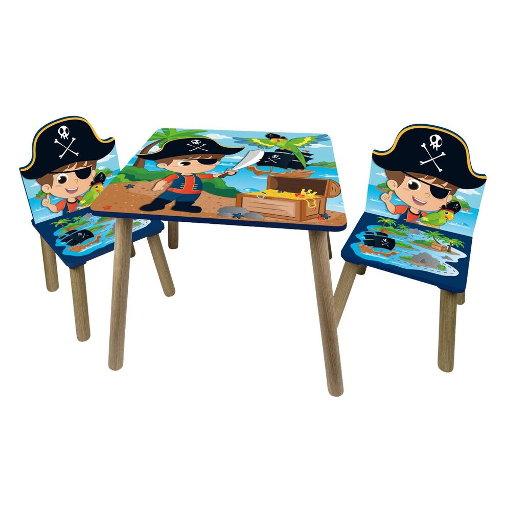 (Pirate) Kids Wooden Table & 2 Chairs Themed Set Room Desk