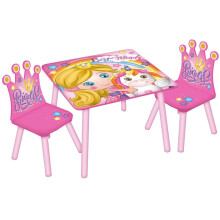 (Princess) Kids Wooden Table & 2 Chairs Themed Set Room Desk