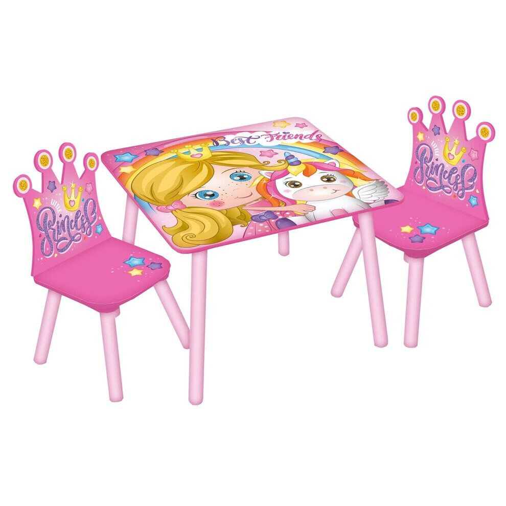 (Princess) Kids Wooden Table & 2 Chairs Themed Set Room Desk