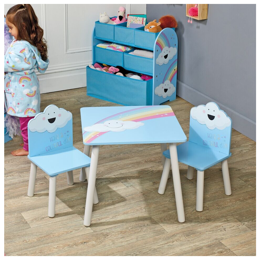 (Rainbow) Kids Wooden Table & 2 Chairs Themed Set Room Desk