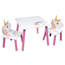 (Unicorn) Kids Wooden Table & 2 Chairs Themed Set Room Desk