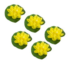 Pisces 5 Pack Large 24cm Yellow Floating Lily Artifical Pond Plant Decoration Lillies
