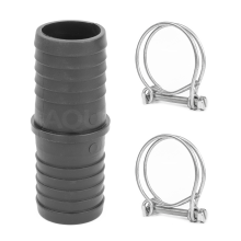 Pisces Inline Pond or Garden Barbed Hose Joiner 32mm x 32mm (1.25 inch) with 2x hose clips