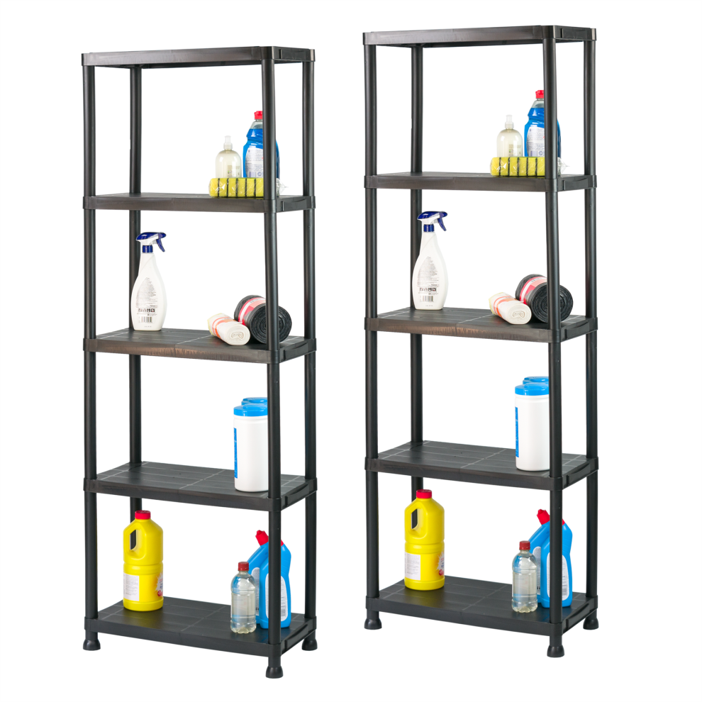 KCT 5 Tier Plastic Shelving Garage Shelves Home Storage Unit - Pack of 2