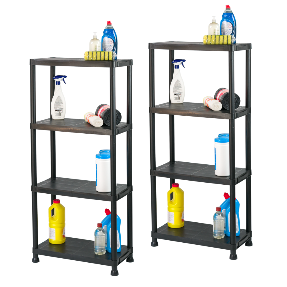 KCT 4 Tier Plastic Shelving Garage Shelves Home Storage Unit - Pack of 2