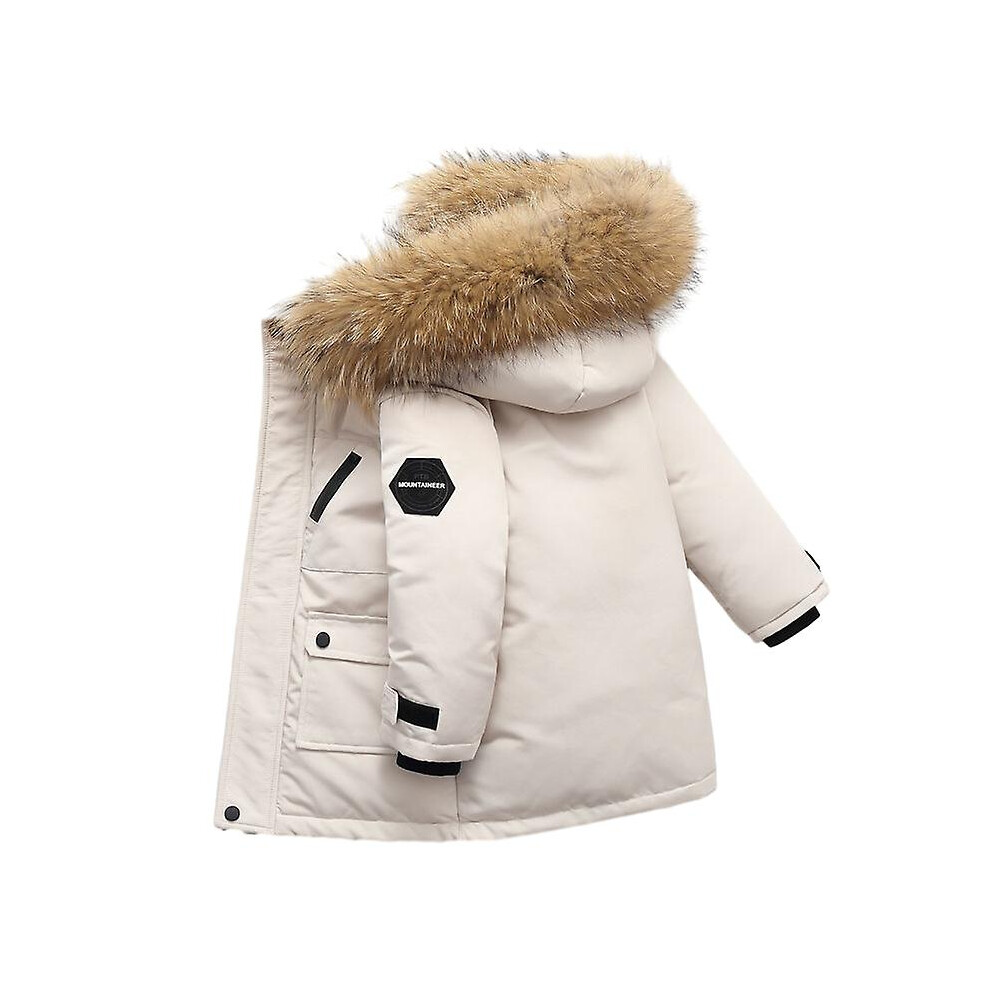 (BEIGE, 130cm) Boys Winter Jacket Kids Hooded Down Coats Warm Parka