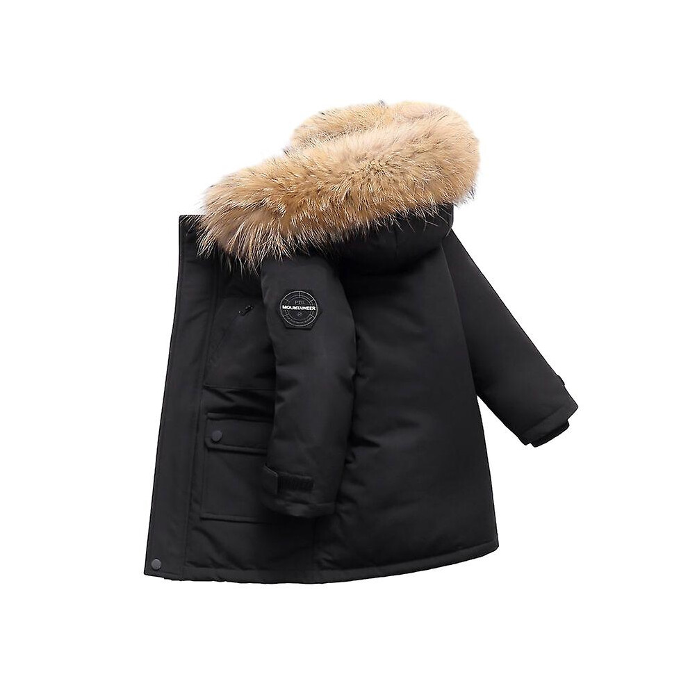 (black, 120cm) Boys Winter Jacket Kids Hooded Down Coats Warm Parka