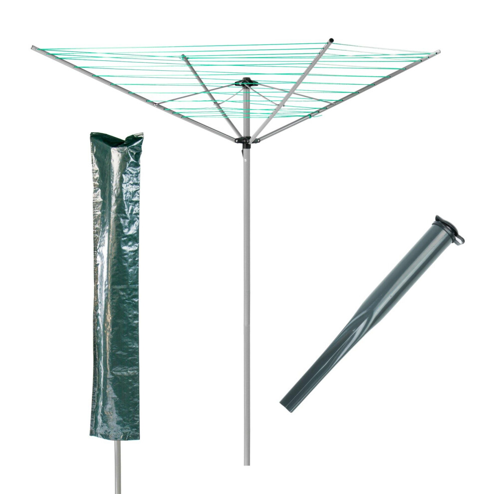 KCT 4 Arm Outdoor Rotary Washing Line - 40m Drying Area - With Ground Spike and Protective Cover