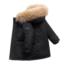 (BLACK, 150cm) Boys Winter Jacket Kids Hooded Down Coats Warm Parka
