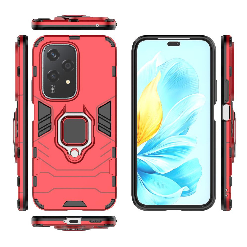 (Red) Case For Honor 200 Lite Military Drop Protection Kickstand 360Rotating Ring Shockproof Cover Red 764762761769