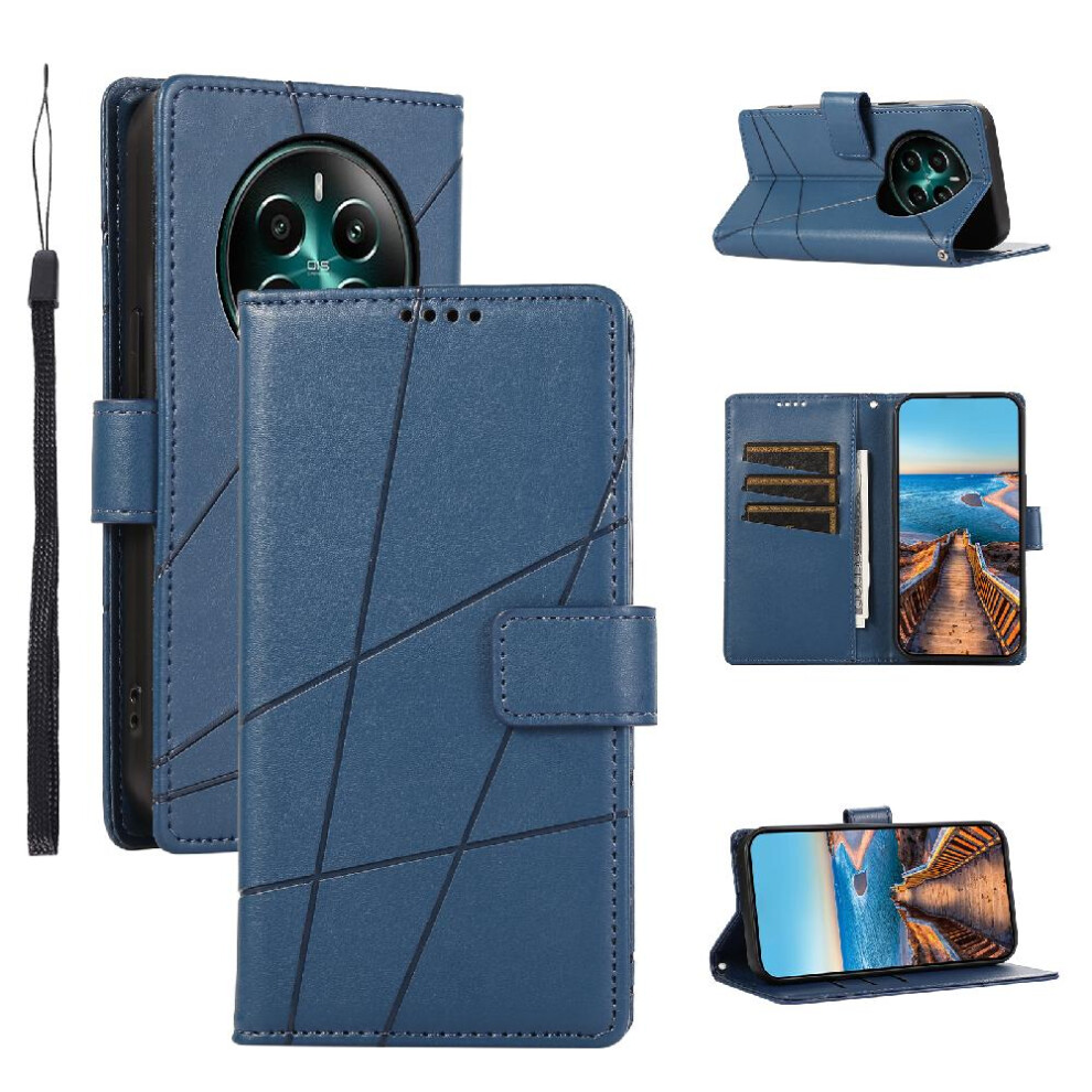 (Blue) Flip Case For Realme 12 Plus Three Card Slots Shockproof Shock Absorbing Kickstand Blue 764762761837