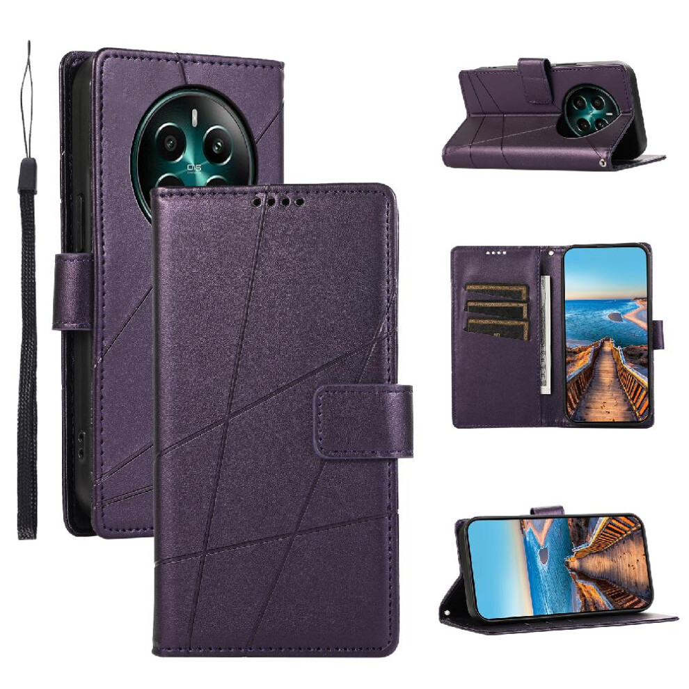 (Purple) Flip Case For Realme 12 Plus Three Card Slots Shockproof Shock Absorbing Kickstand Purple 764762761882