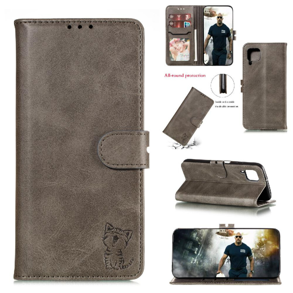 ( ) Wallet Case For Samsung Galaxy A12 Embossed Magnetic Closure Kickstand Card Holder All Round Protection Gray 764762762445