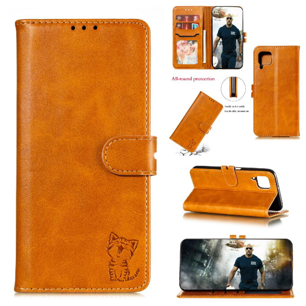 (Yellow) Wallet Case for Samsung Galaxy A12 Embossed Magnetic Closure Kickstand Card Holder All Round Protection