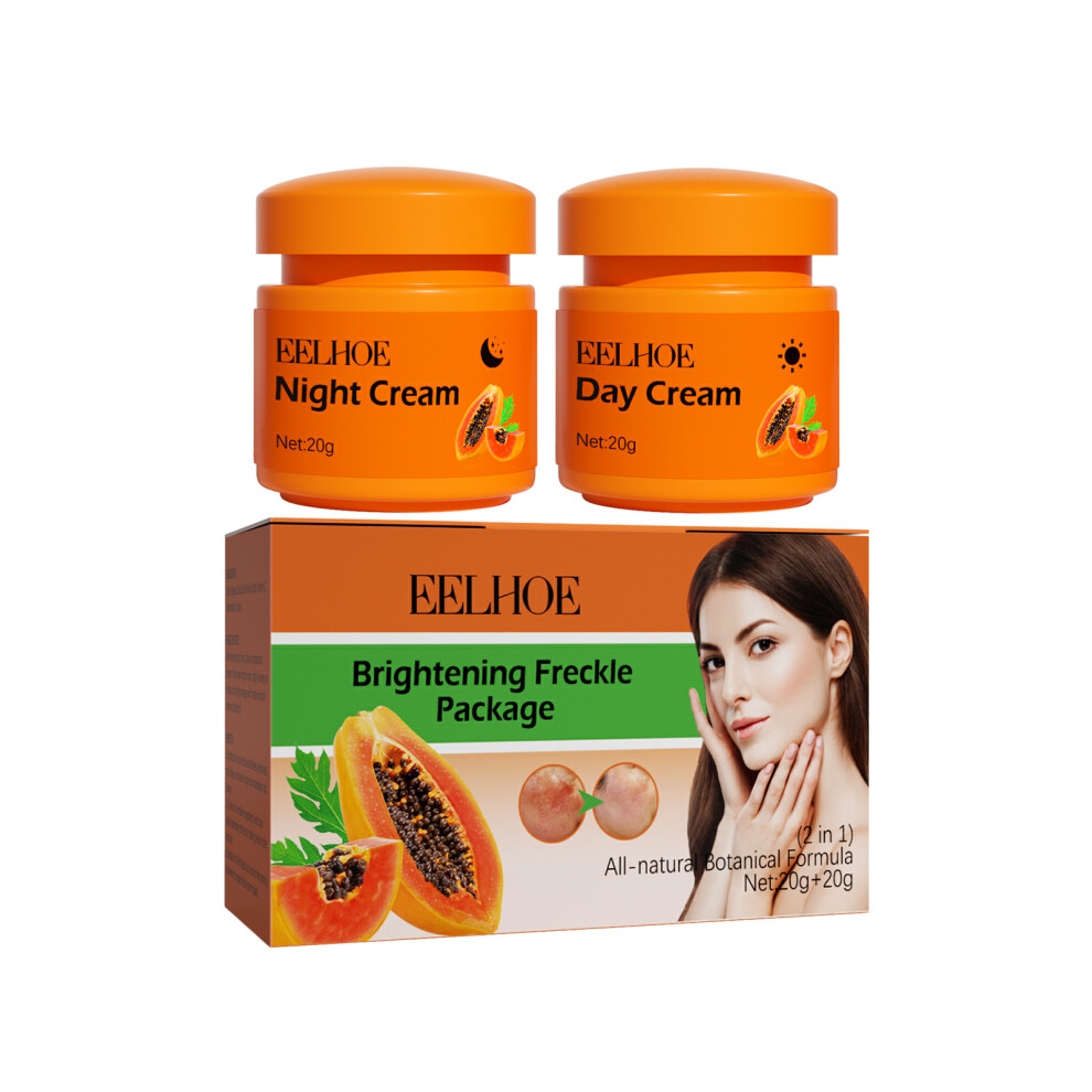 (Day cream 20g + night cream 20g) Papaya whitening freckle cream fades facial freckles and dark spots moisturizing skin morning and night cream