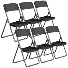 (6) Rattan Effect Metal Folding Chairs Dining Bistro