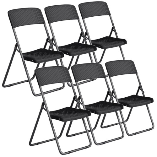 URBN Living (6) Rattan Effect Metal Folding Chairs Dining Bistro