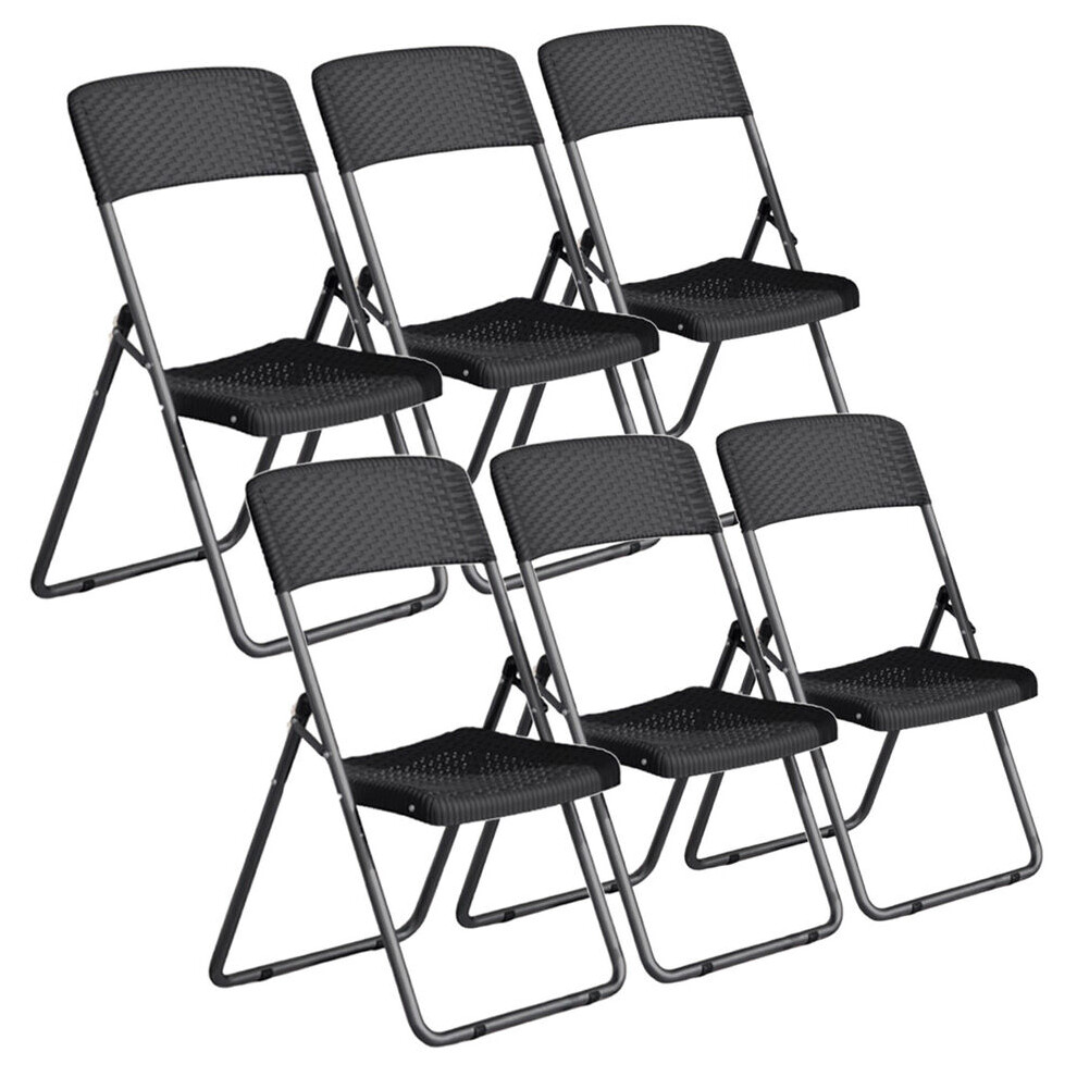 Urbn Living (6) Rattan Effect Metal Folding Chairs Dining Bistro Black