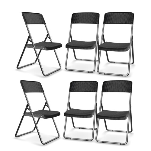 URBN Living (6) Rattan Effect Metal Folding Chairs Dining Bistro 2