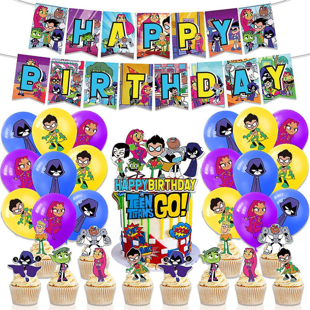 Teen Titans Go Theme Party Supplies Banner Balloons Cake Cupcake Toppers Decoration