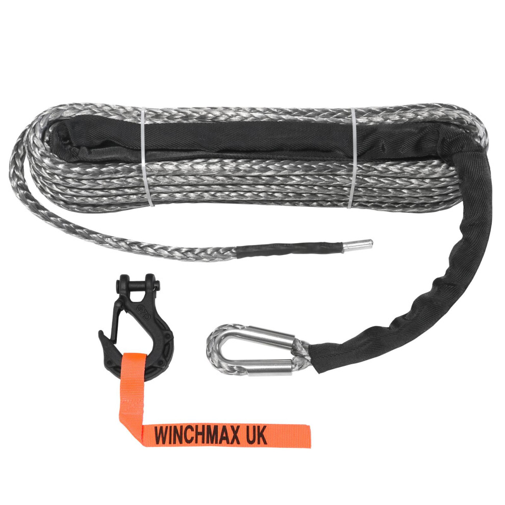 Synthetic Winch Rope 28mx11mm. 3/8 Inch Tactical Hook. Hole Fix