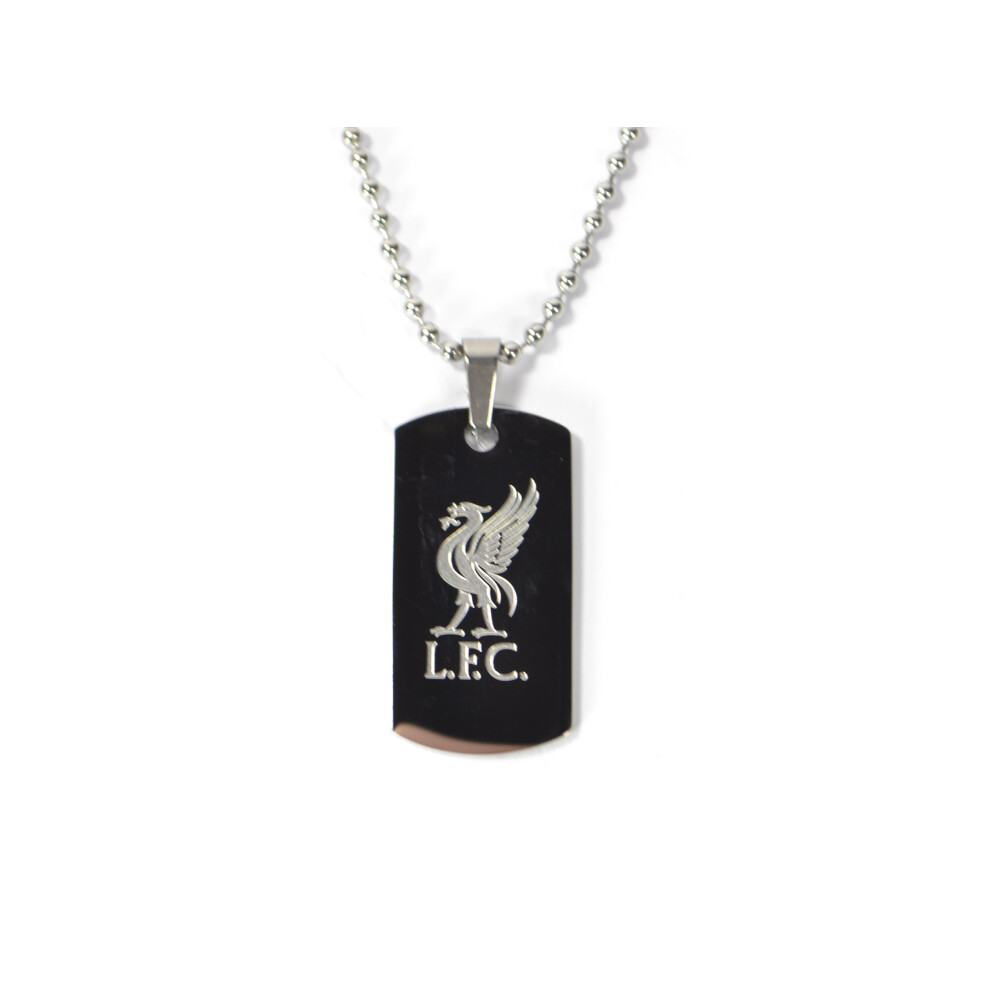 Liverpool Fc Stainless Steel Engraved Crest Dog Tag And Chain Silver