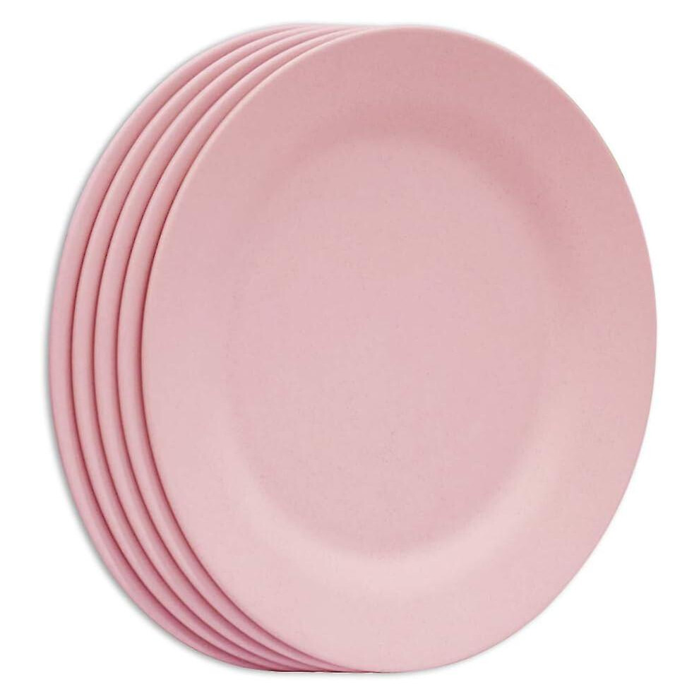 5 Pack 11 Inch Dinner Plate Set, Extra Large Pasta Plates, Unbreakable Dishes, Lightweight Wheat Straw Salad Dinnerware, Reusable Fiber Dessert Tablew Pink