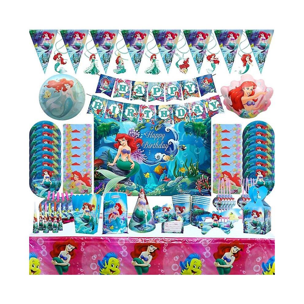Little Mermaid Princess Ariel Birthday Paty Decorations Girls Disposable Tableware Supplies Paper Plate Cup Napkins Gift