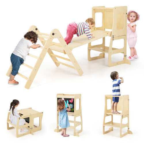 Costway 7-in-1 Climbing Toy Set Folding Convertible Step Stool W/ Chalkboard
