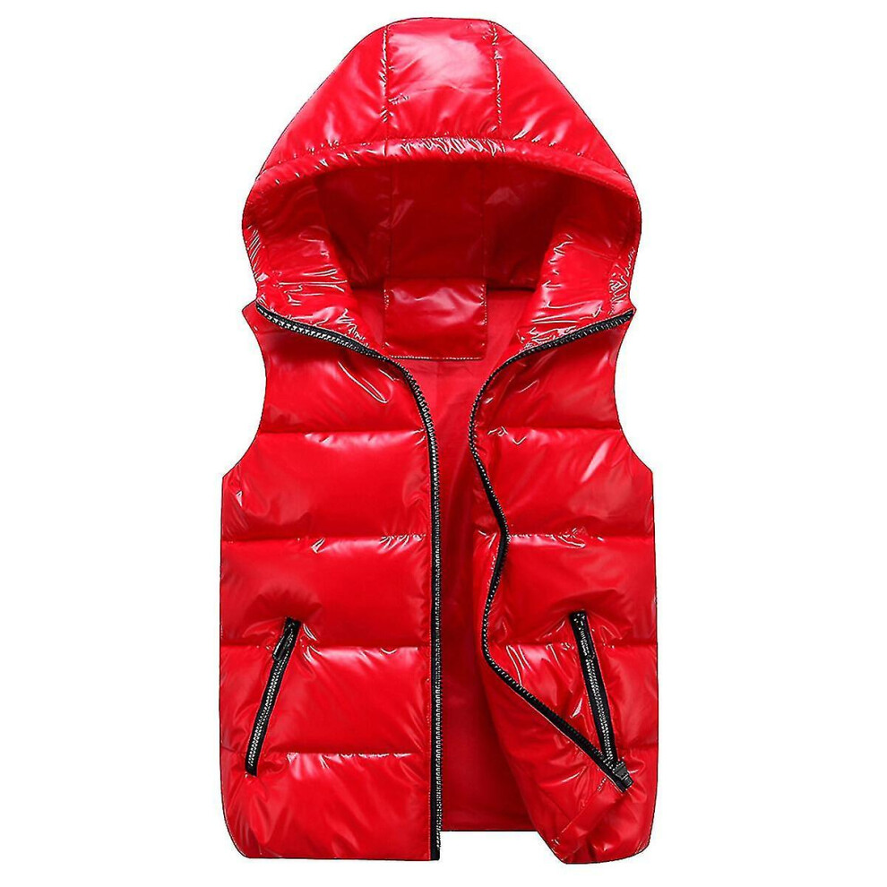 (Red, XL) Sliktaa Unisex Shiny Waterproof Sleeveless Jacket Lightweight Puffer Vest