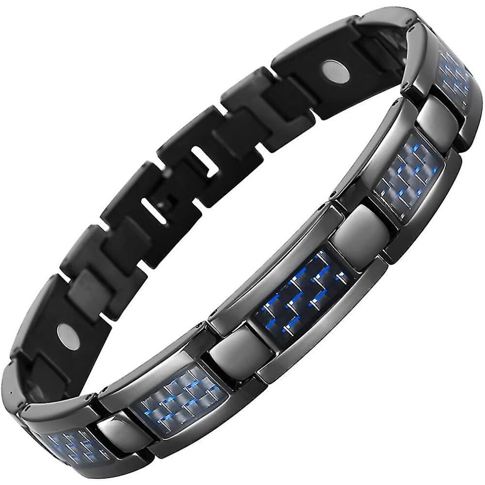 Mens Blue Carbon Fiber Titanium Magnetic Bracelet Adjustable, Men's Blue Carbon Fiber Black Titanium Magnetic Bracelet Adjustable, Magnetic Bracelet