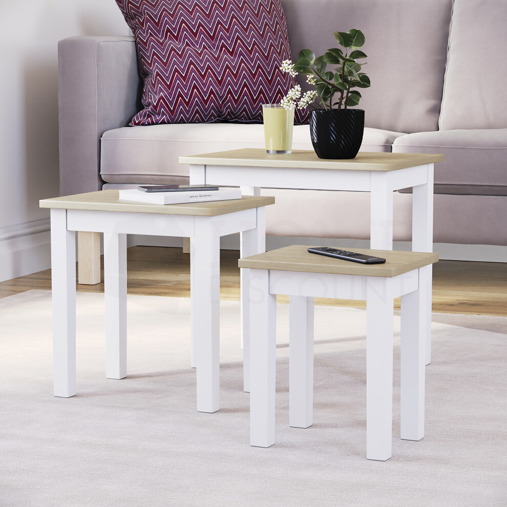 (Oak & White) Vida Designs Yorkshire Nest of 3 Wooden Tables