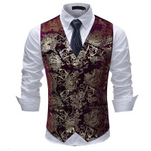 Mens V-neck Printed Business Casual Gold Silver Suit Vest-yky