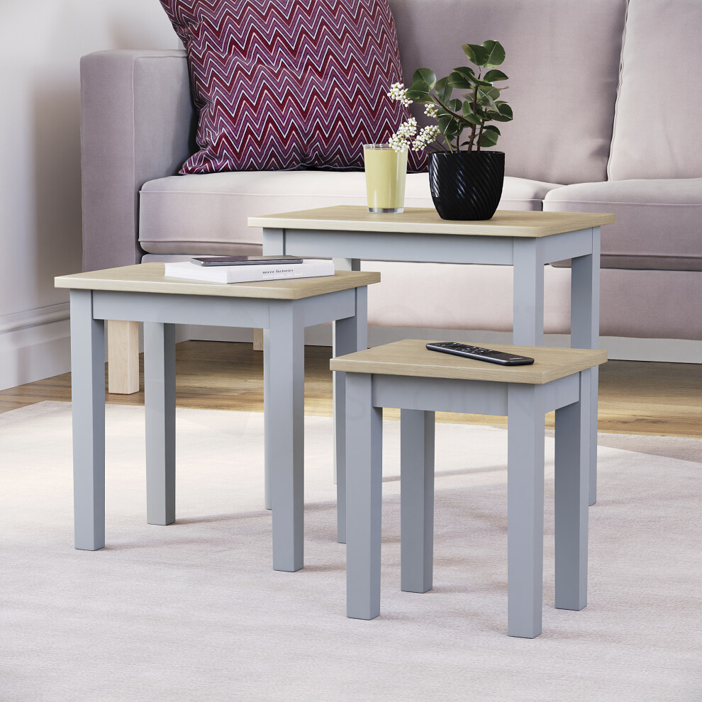 (Oak & Grey) Vida Designs Yorkshire Nest of 3 Wooden Tables