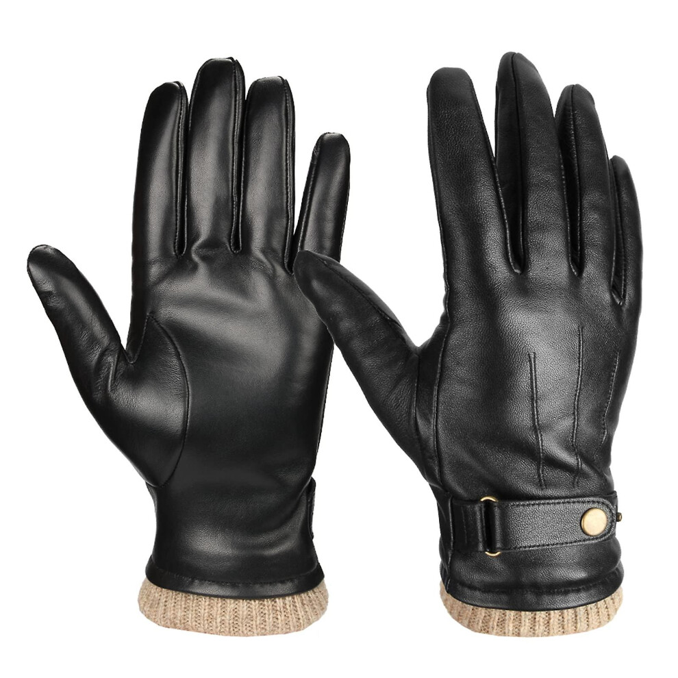 Mens Winter Gloves Nappa Leather Warm Cashmere Touchscreen Dress Glove - Thermal Gifts For Dad Or Husband