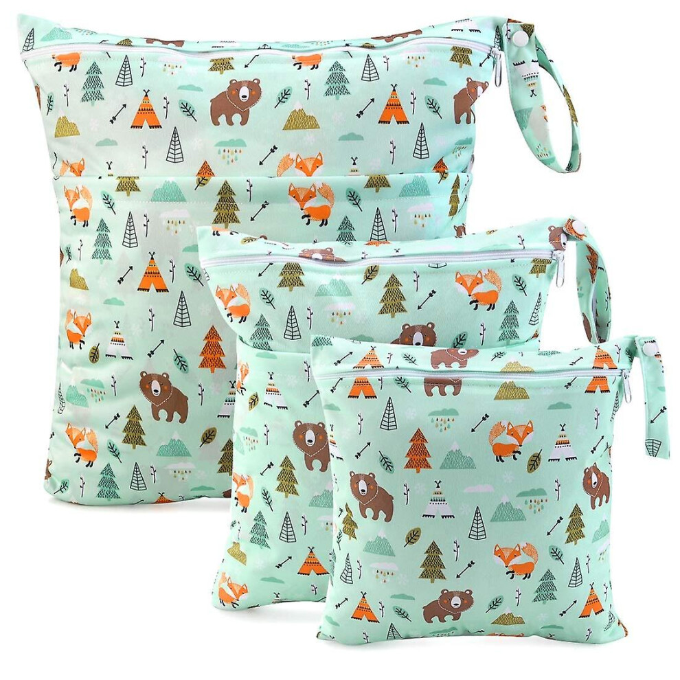 Wet Dry Cloth Diaper Bags -  3 Pack Washable Travel Bags, Waterproof Wet Bag, Baby Reusable Beach Pool Gym Bag For Swimsuits And Wet Clothes With Zipp