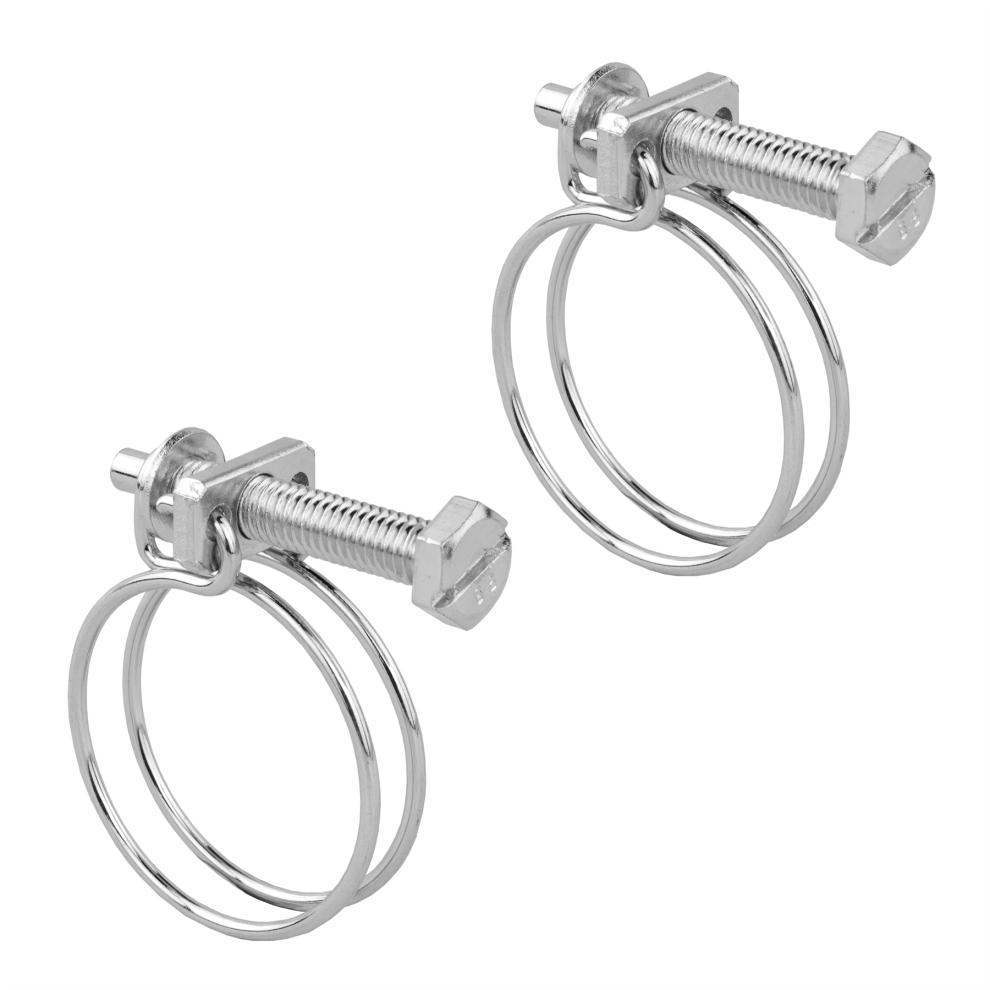 (Pack of 2) KCT 24-28mm Double Wire Adjustable Hose Clips Pipe Screw Clamps